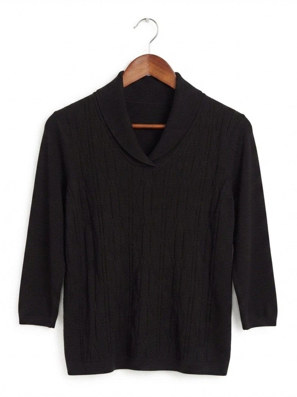 ALIA Petites Black Super Soft cableknit Sweater LARGE